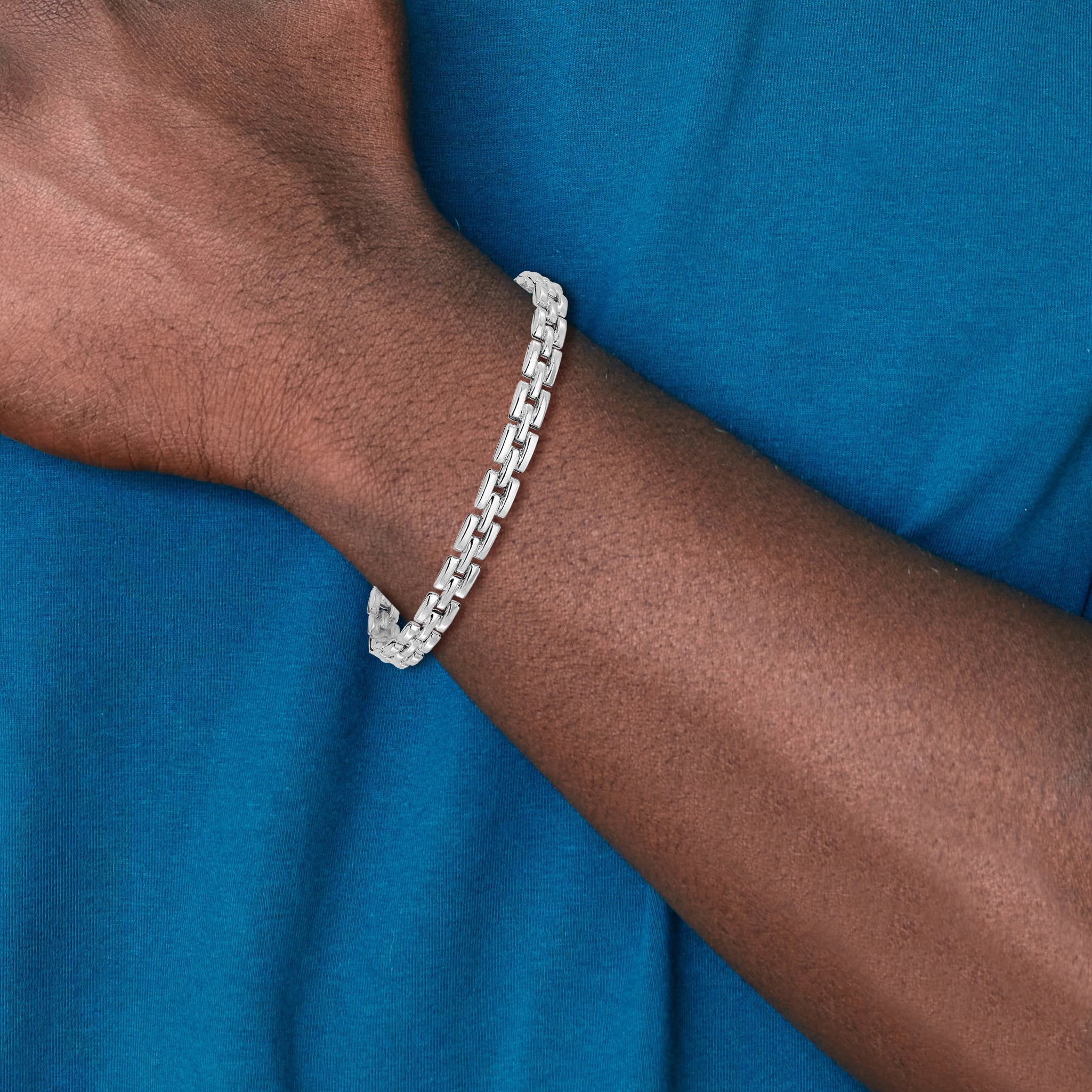 14K White Gold Polished Fancy Link Bracelet