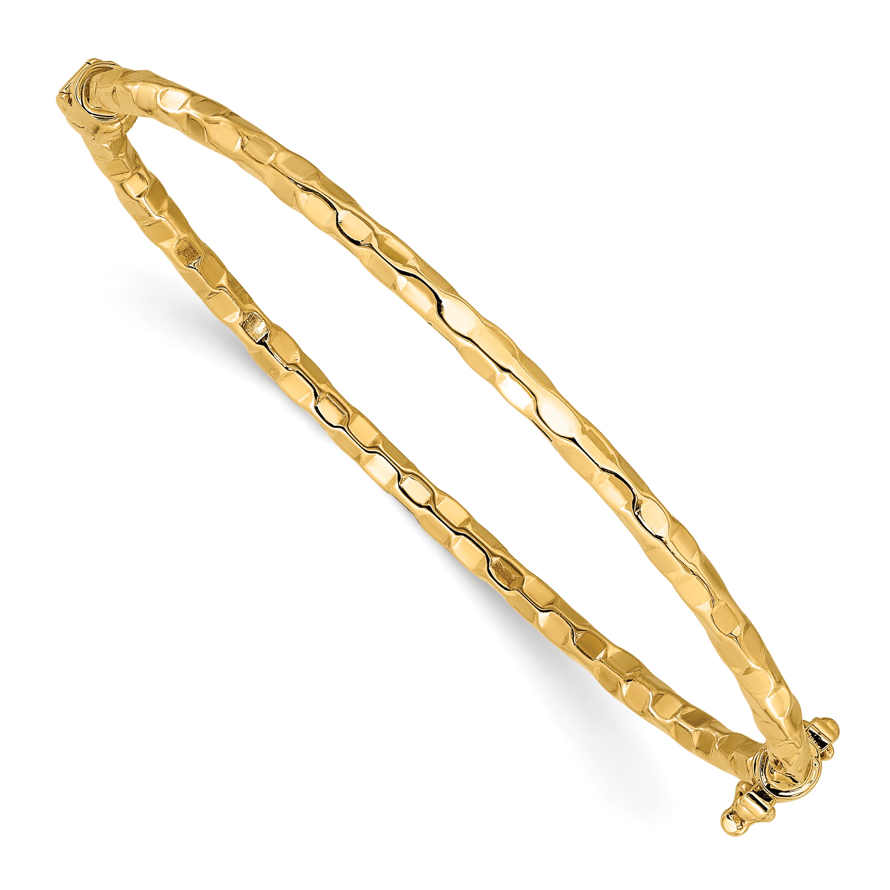 14K Polished and Textured Hinged Bangle Secondary image