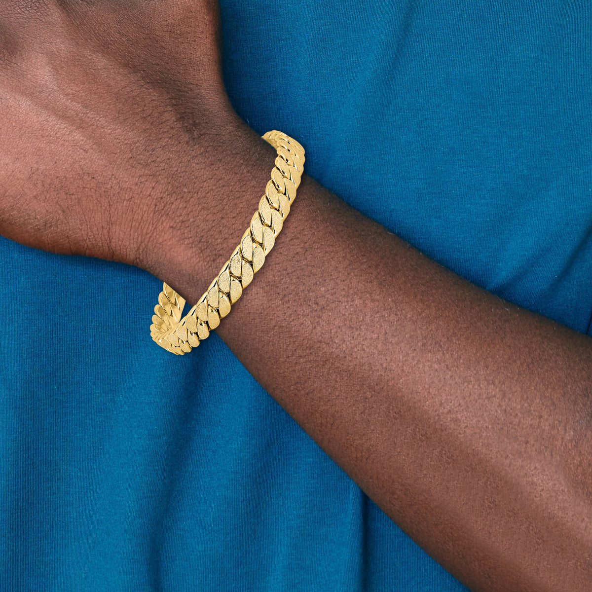 14K Polished Textured Reversible Men's Bracelet