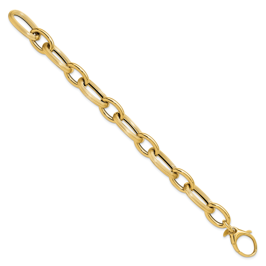 14K Polished Textured Hollow Fancy Link Bracelet
