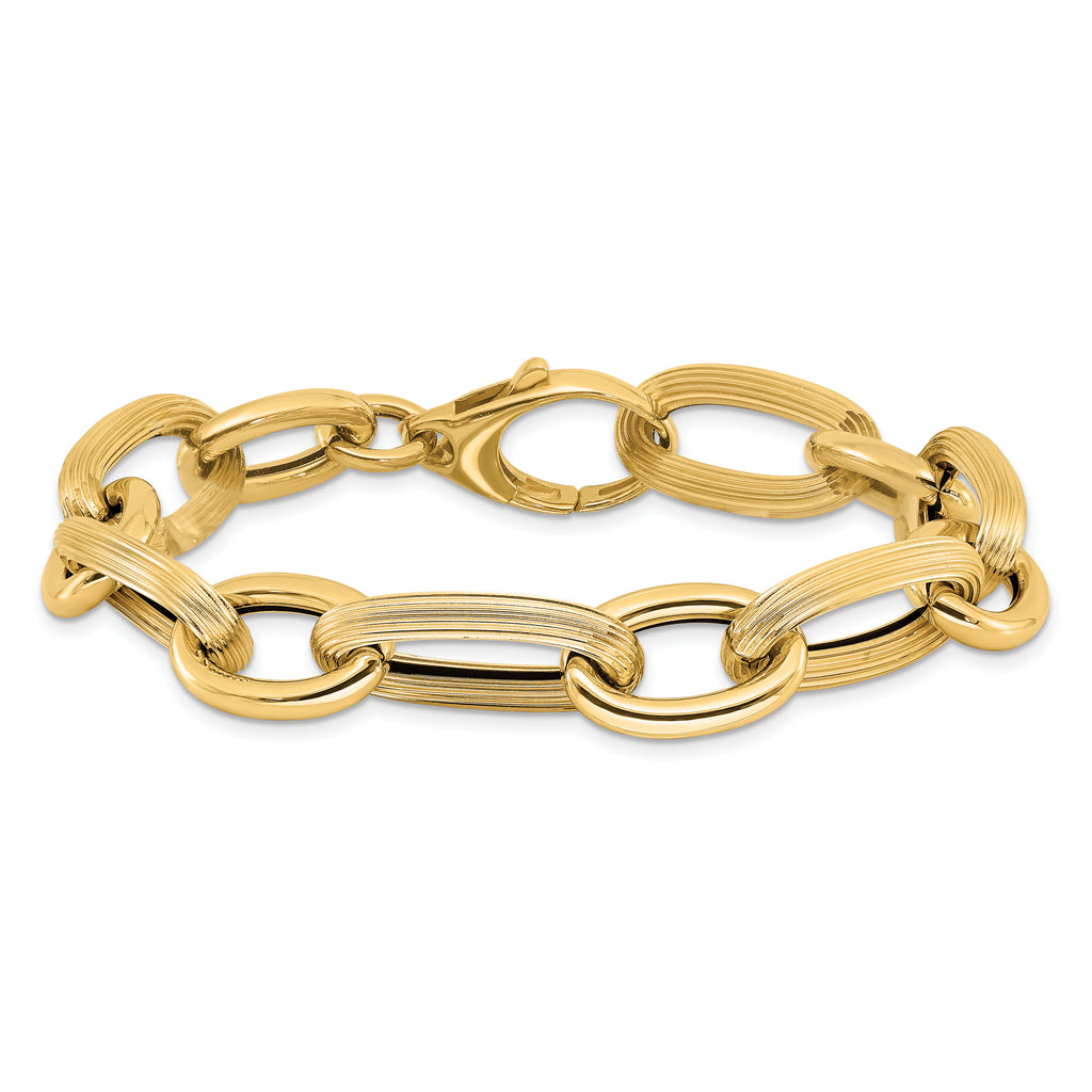 14K Polished Textured Hollow Fancy Link Bracelet