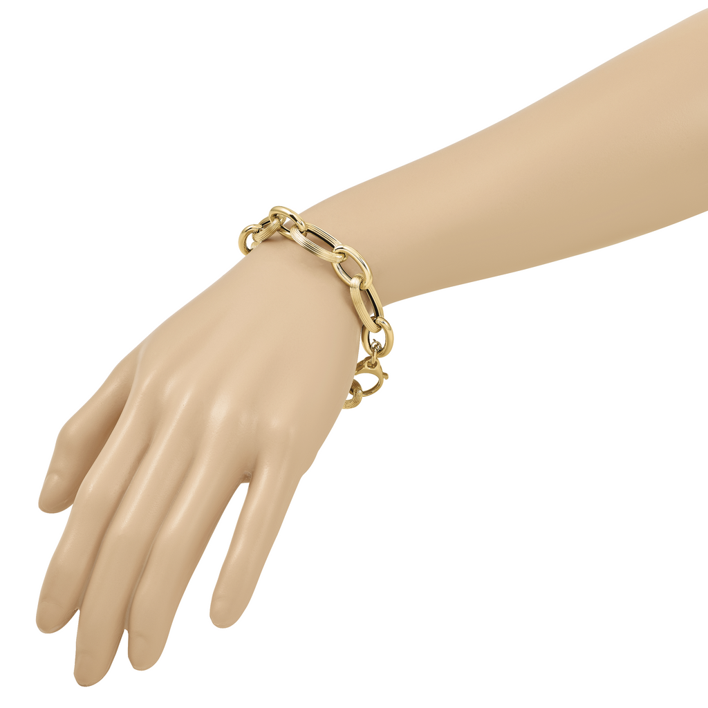 14K Polished Textured Hollow Fancy Link Bracelet