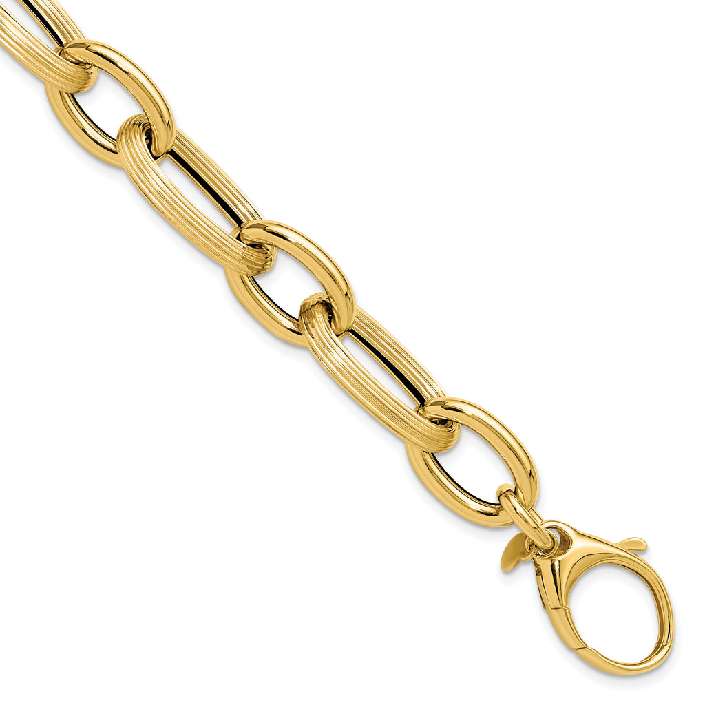 14K Polished Textured Hollow Fancy Link Bracelet