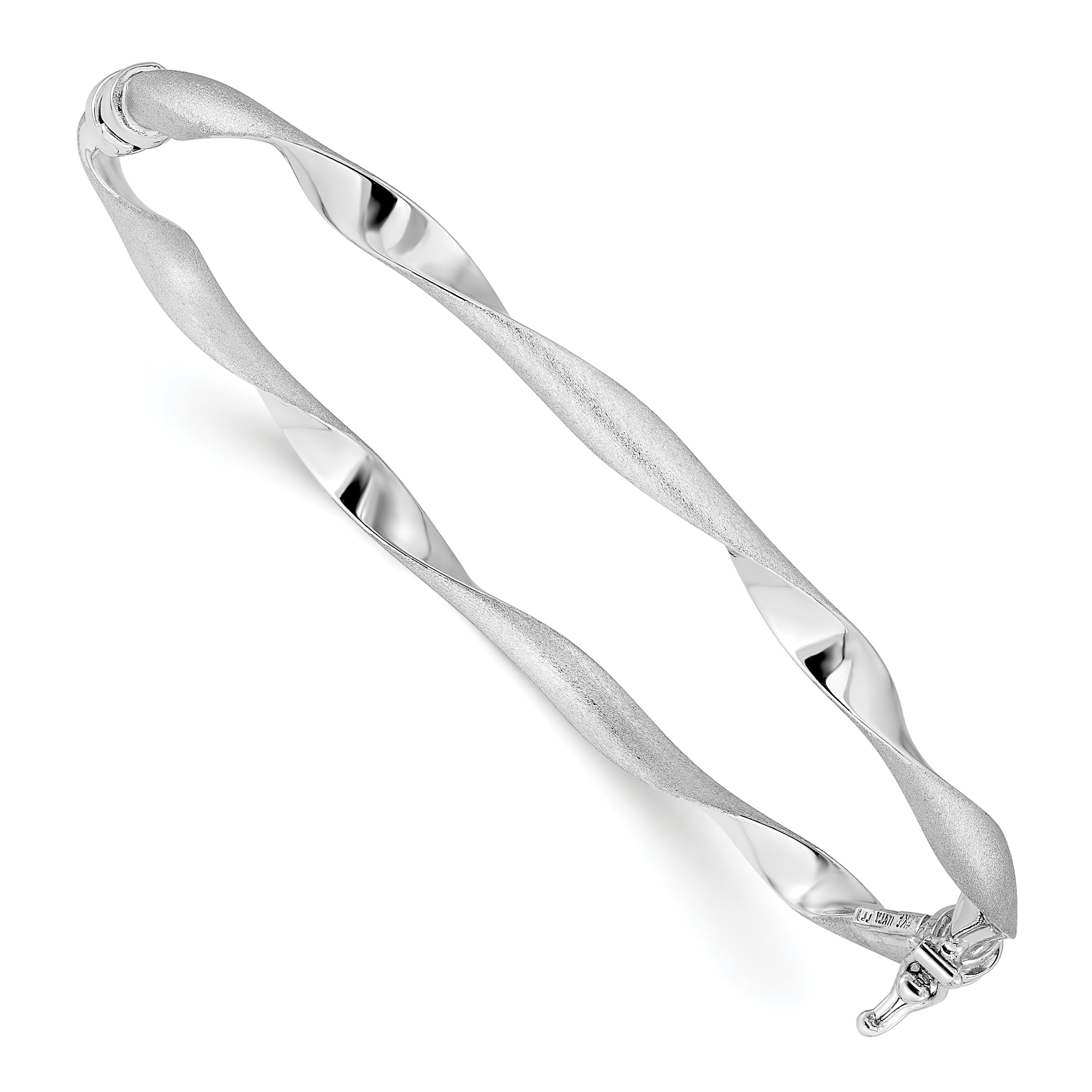 14K White Gold Polished and Brushed Twisted Hinged Bangle Secondary image