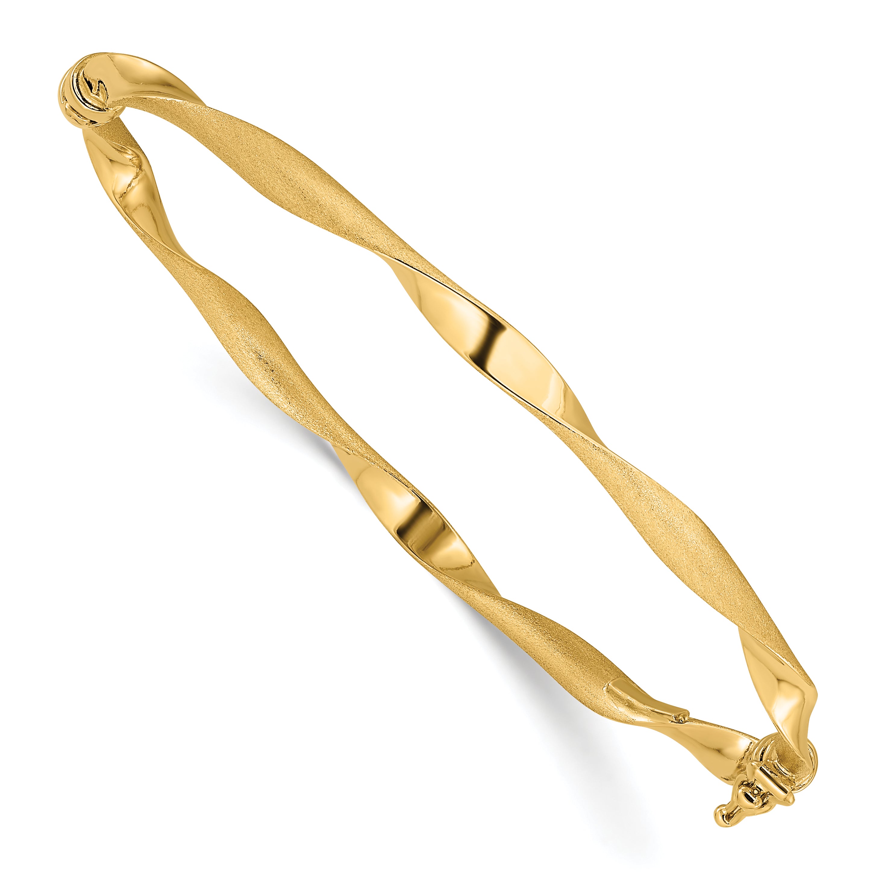 14K Polished and Brushed Twisted Hinged Bangle Main image
