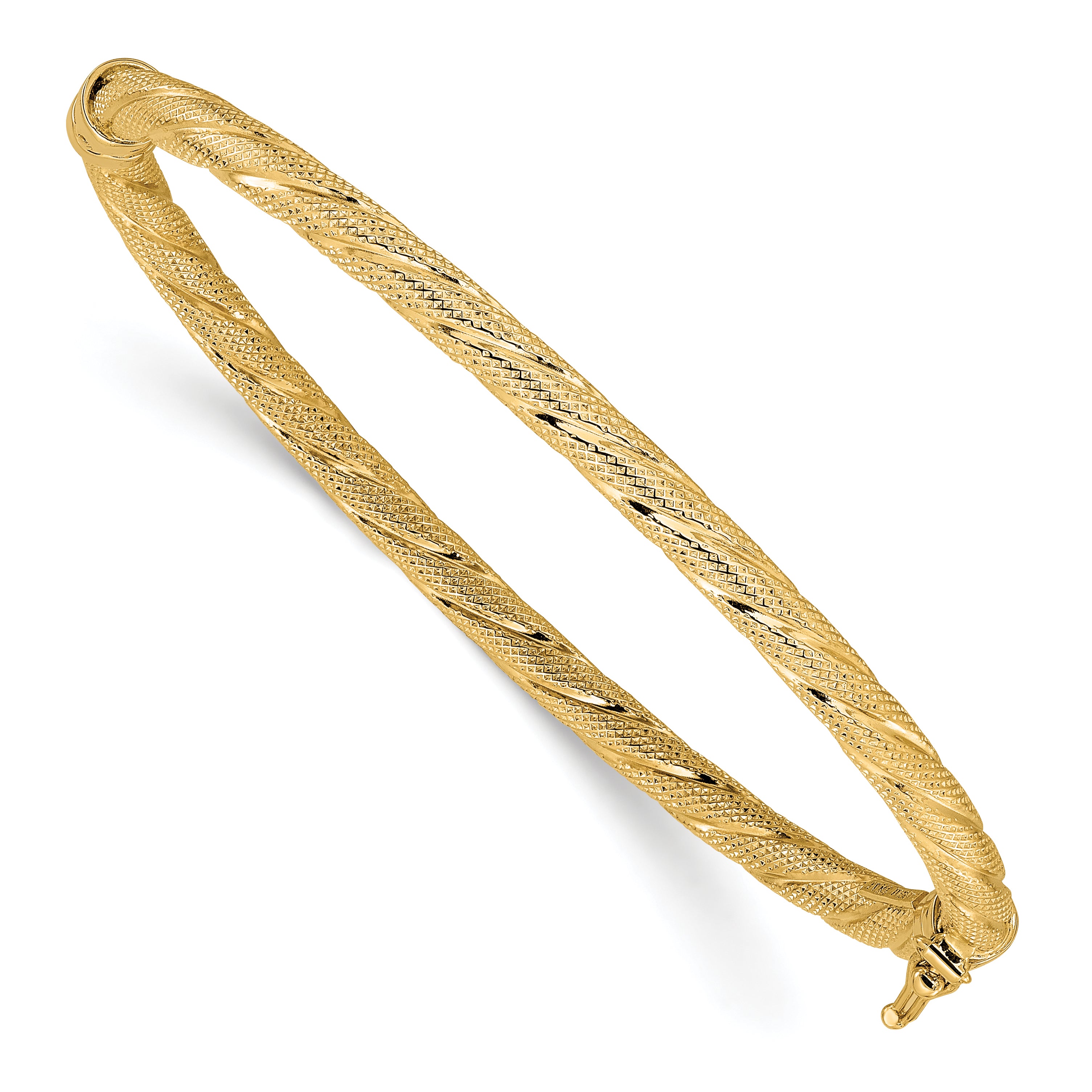 14K Polished and Textured Twisted Hinged Bangle Secondary image