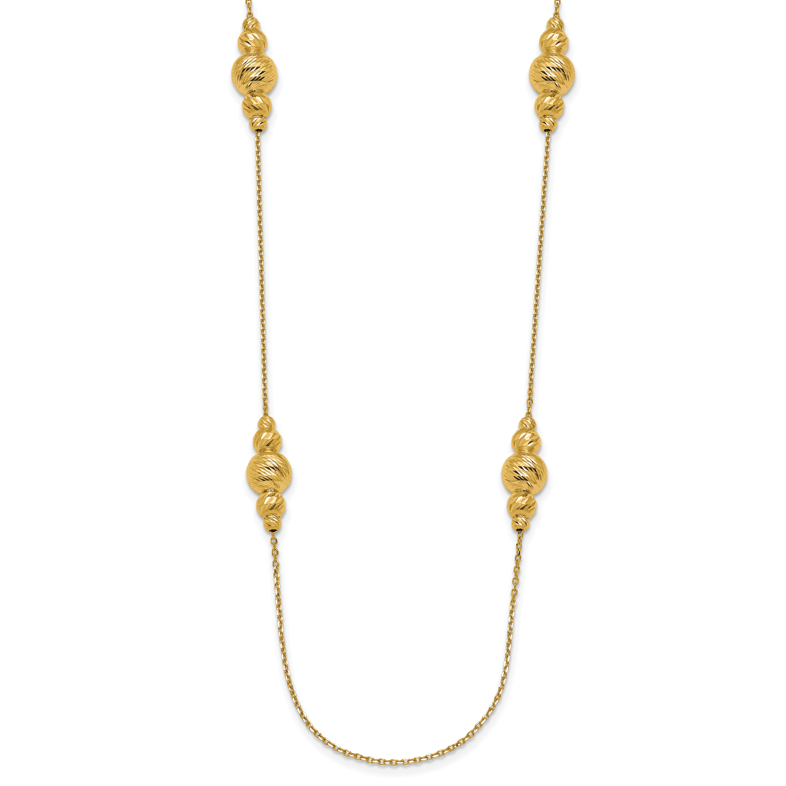 14K Polished and Diamond-cut Beaded Necklace Secondary image