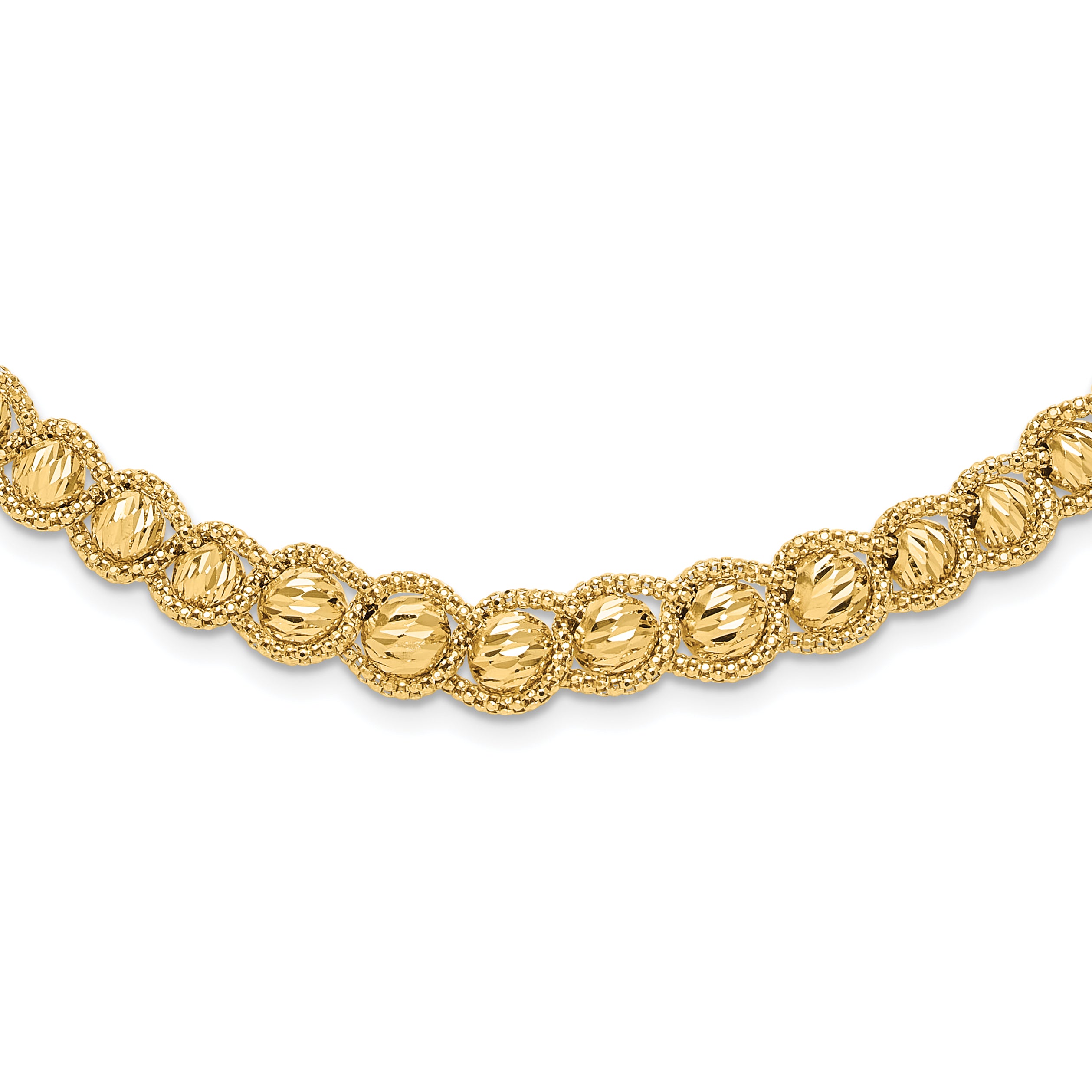 14K Polished Textured and Diamond-cut Beaded Necklace Main image