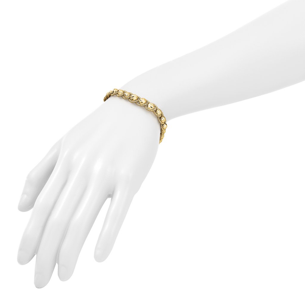 14K Polished Textured and Diamond-cut Beaded Bracelet