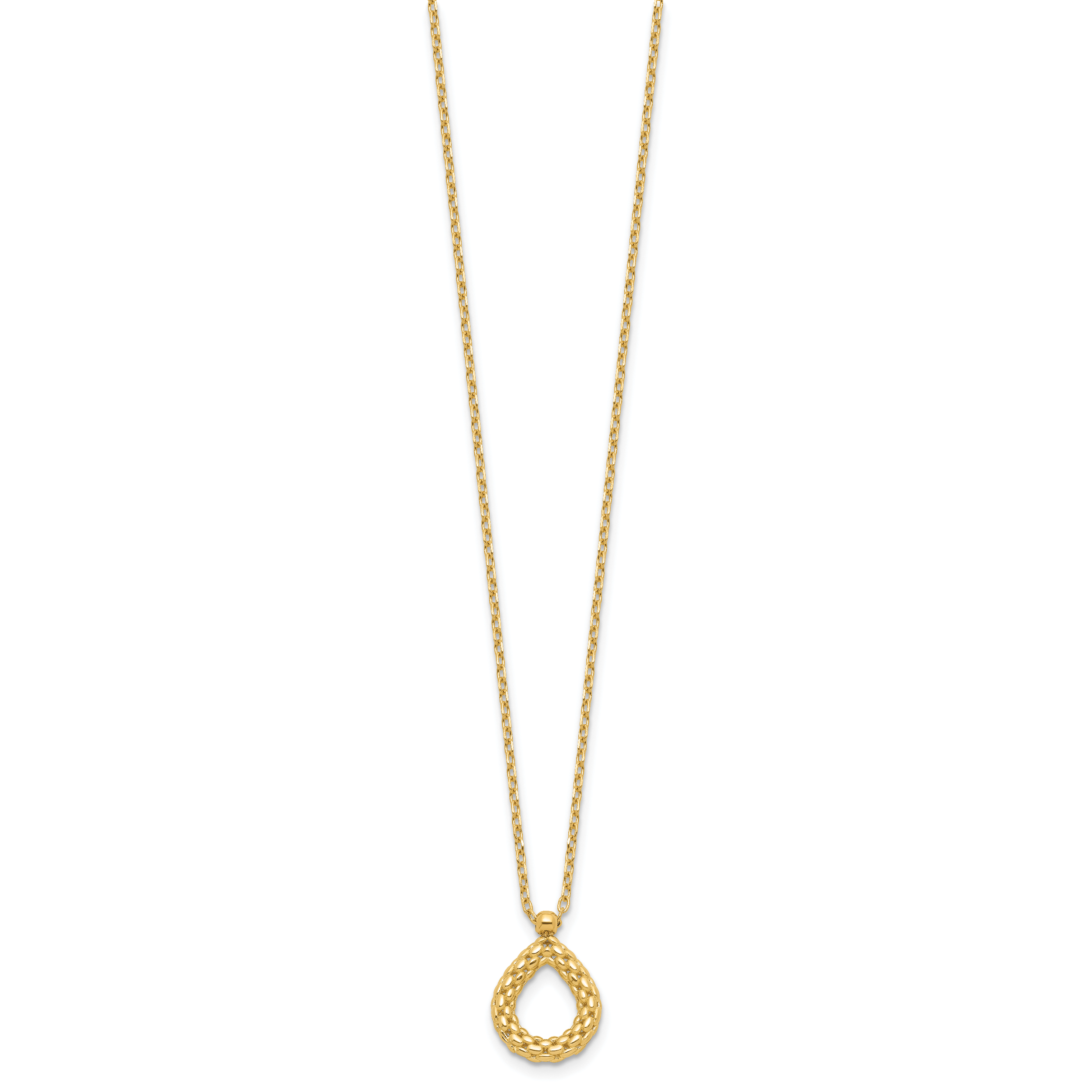 14K Polished and Textured Teardrop with .5in ext. Necklace Secondary image