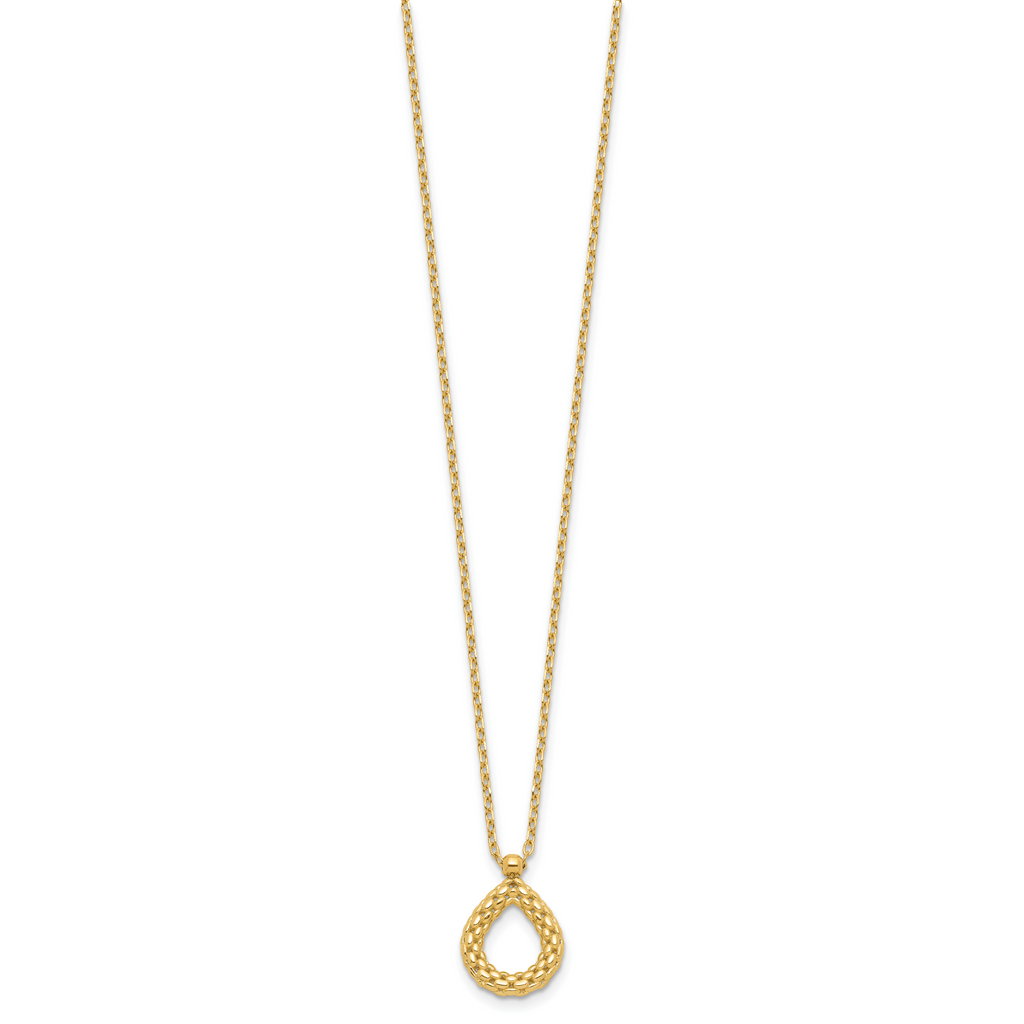 14K Polished and Textured Teardrop with .5in ext. Necklace