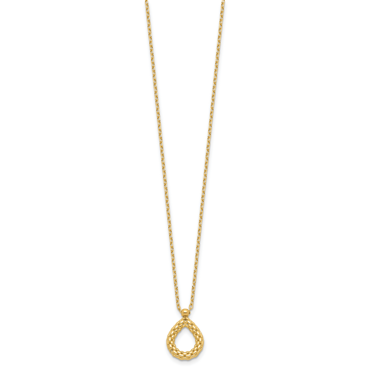 14K Polished and Textured Teardrop with .5in ext. Necklace