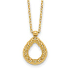 14K Polished and Textured Teardrop with .5in ext. Necklace