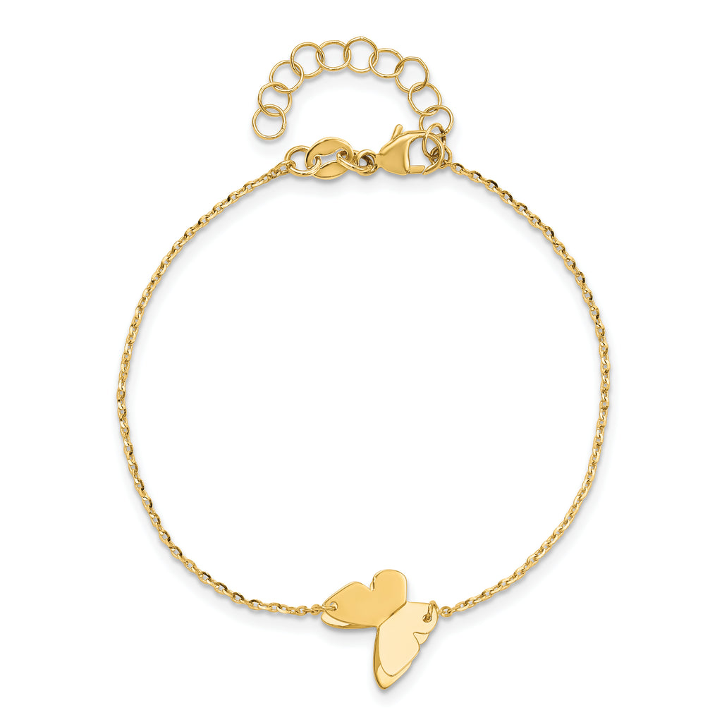 14K Polished Butterfly Charm with 1in ext. Bracelet