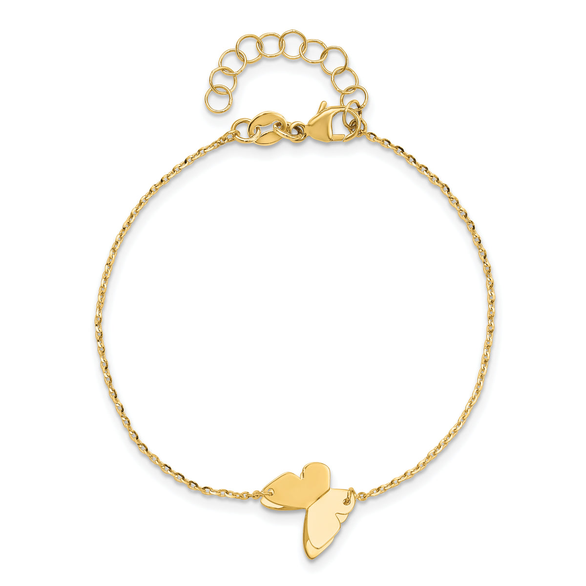 14K Polished Butterfly Charm with 1in ext. Bracelet
