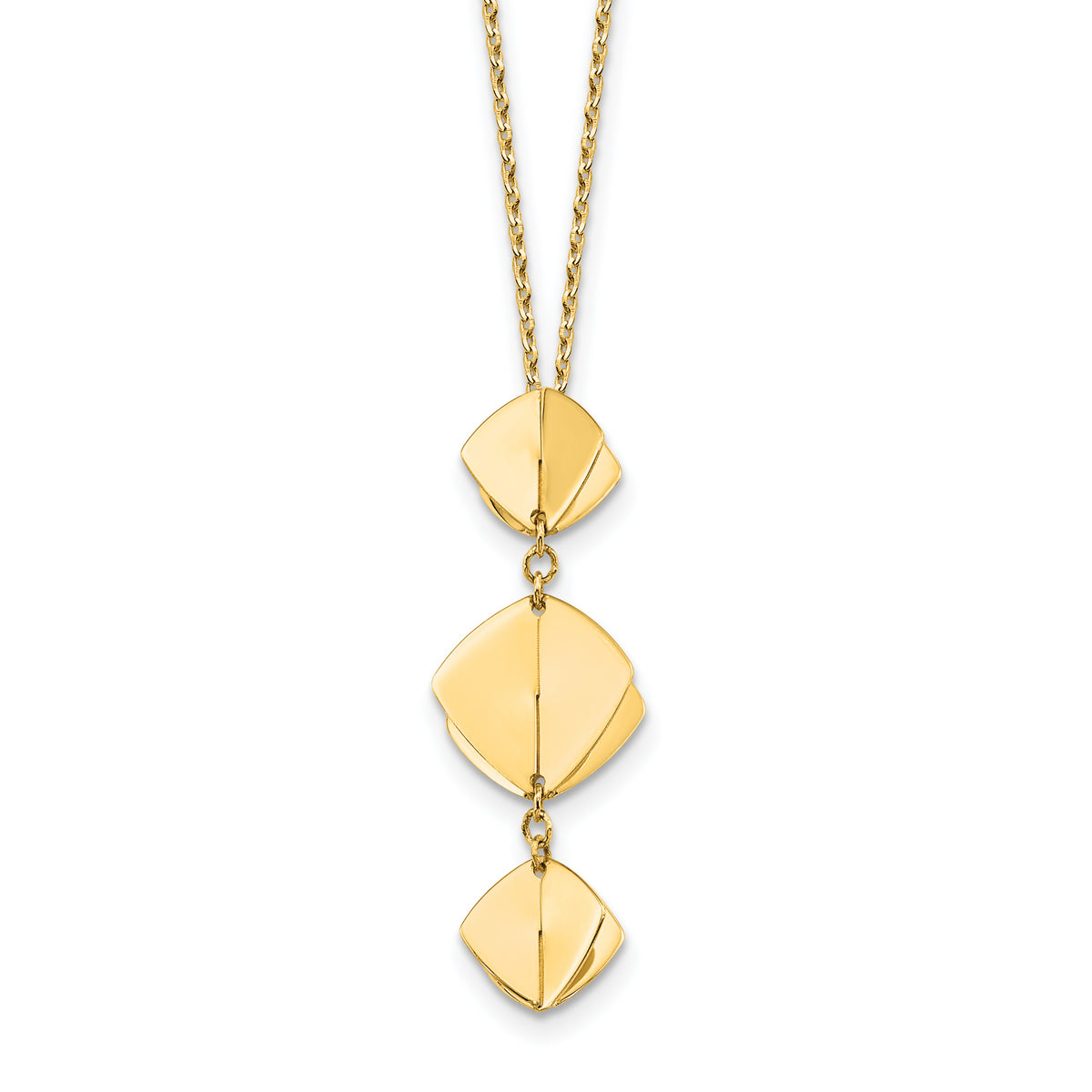 14K Polished Fancy Dangle Pendant Plus 2in ext. Necklace