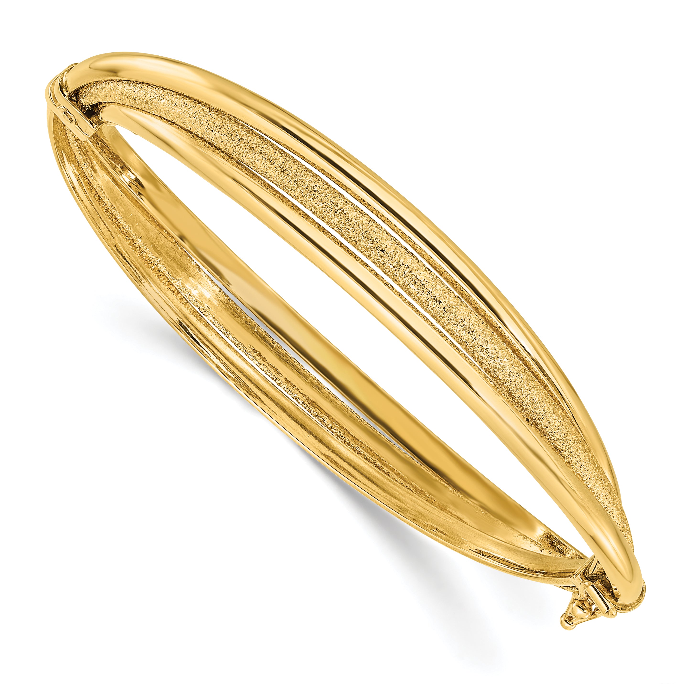14K Polished and Textured Hinged Bangle Main image