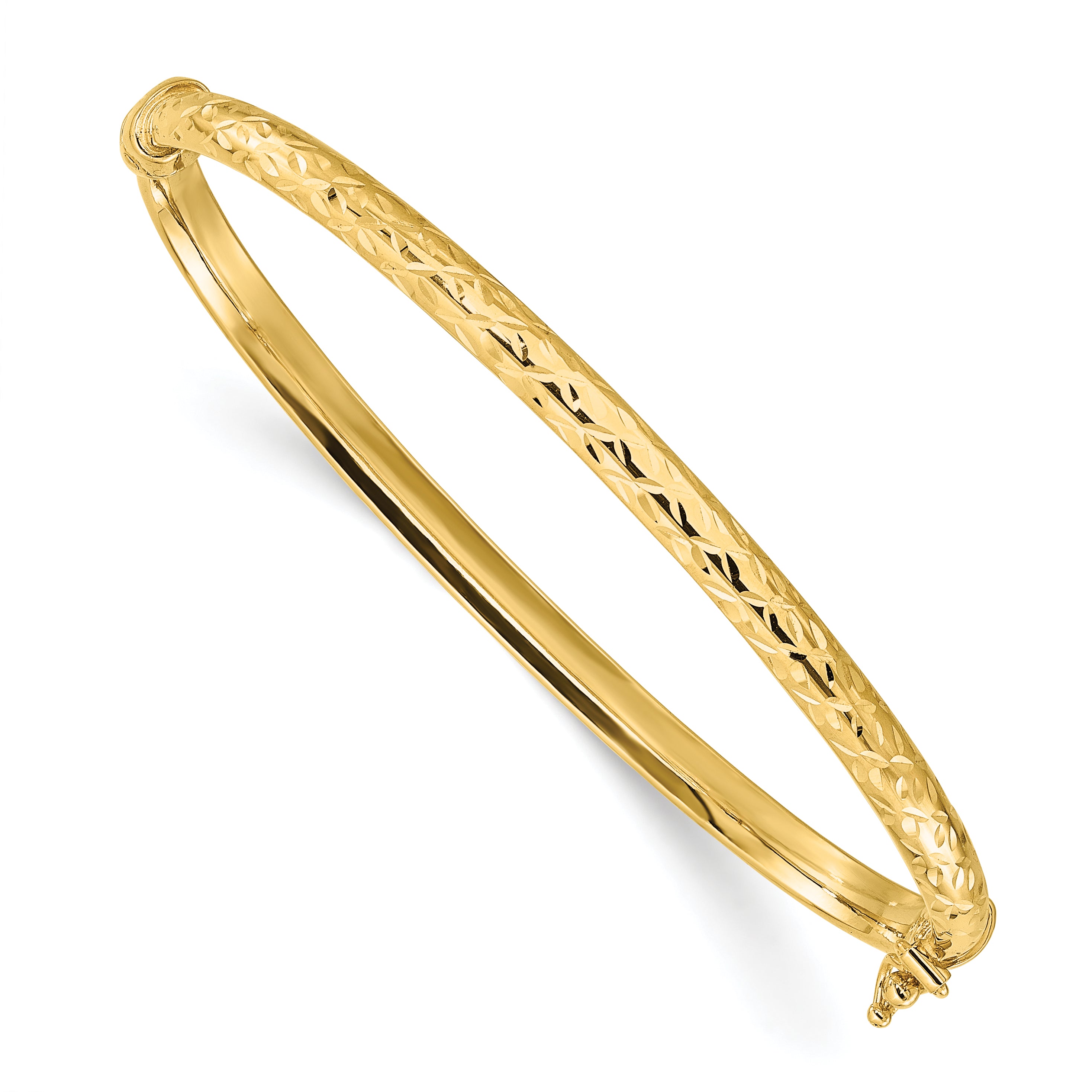 14K Polished and Diamond-cut Hinged Bangle Secondary image