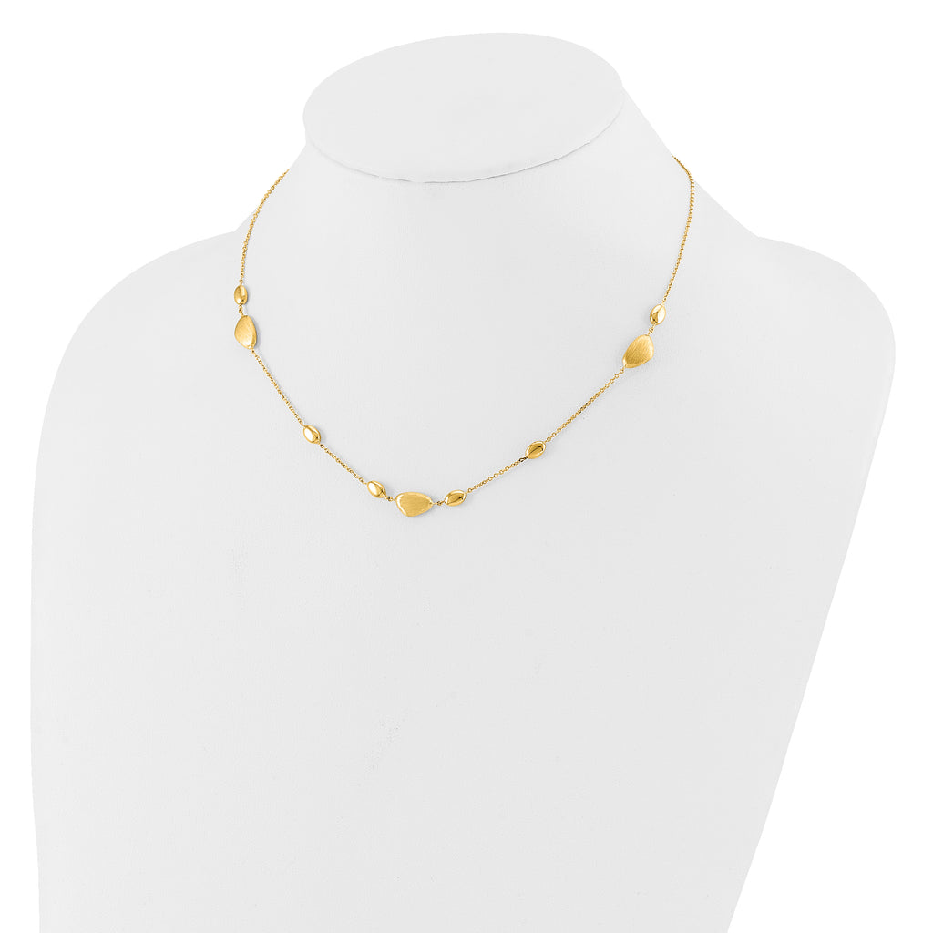 14k Brushed and Polished Beaded 17in with 1in ext Necklace