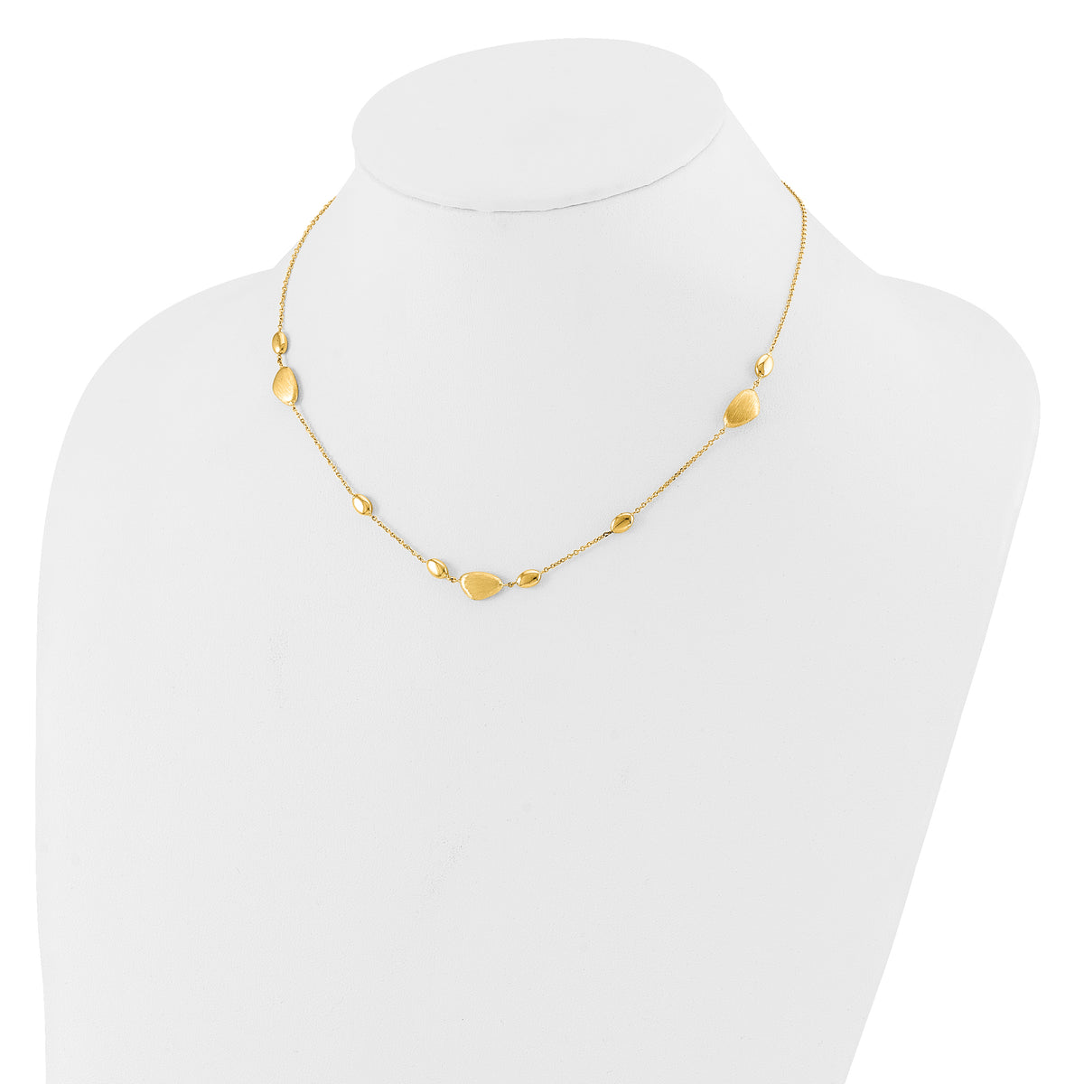 14k Brushed and Polished Beaded 17in with 1in ext Necklace