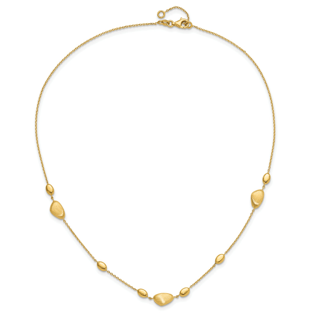 14k Brushed and Polished Beaded 17in with 1in ext Necklace