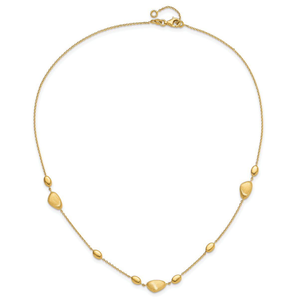 14k Brushed and Polished Beaded 17in with 1in ext Necklace