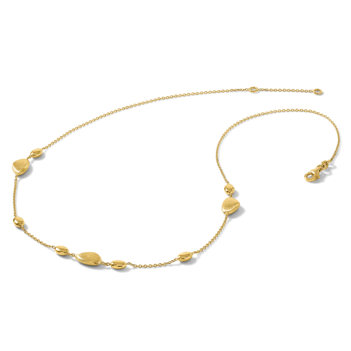 14k Brushed and Polished Beaded 17in with 1in ext Necklace