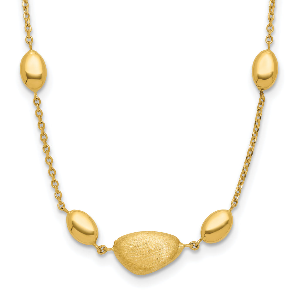 14k Brushed and Polished Beaded 17in with 1in ext Necklace