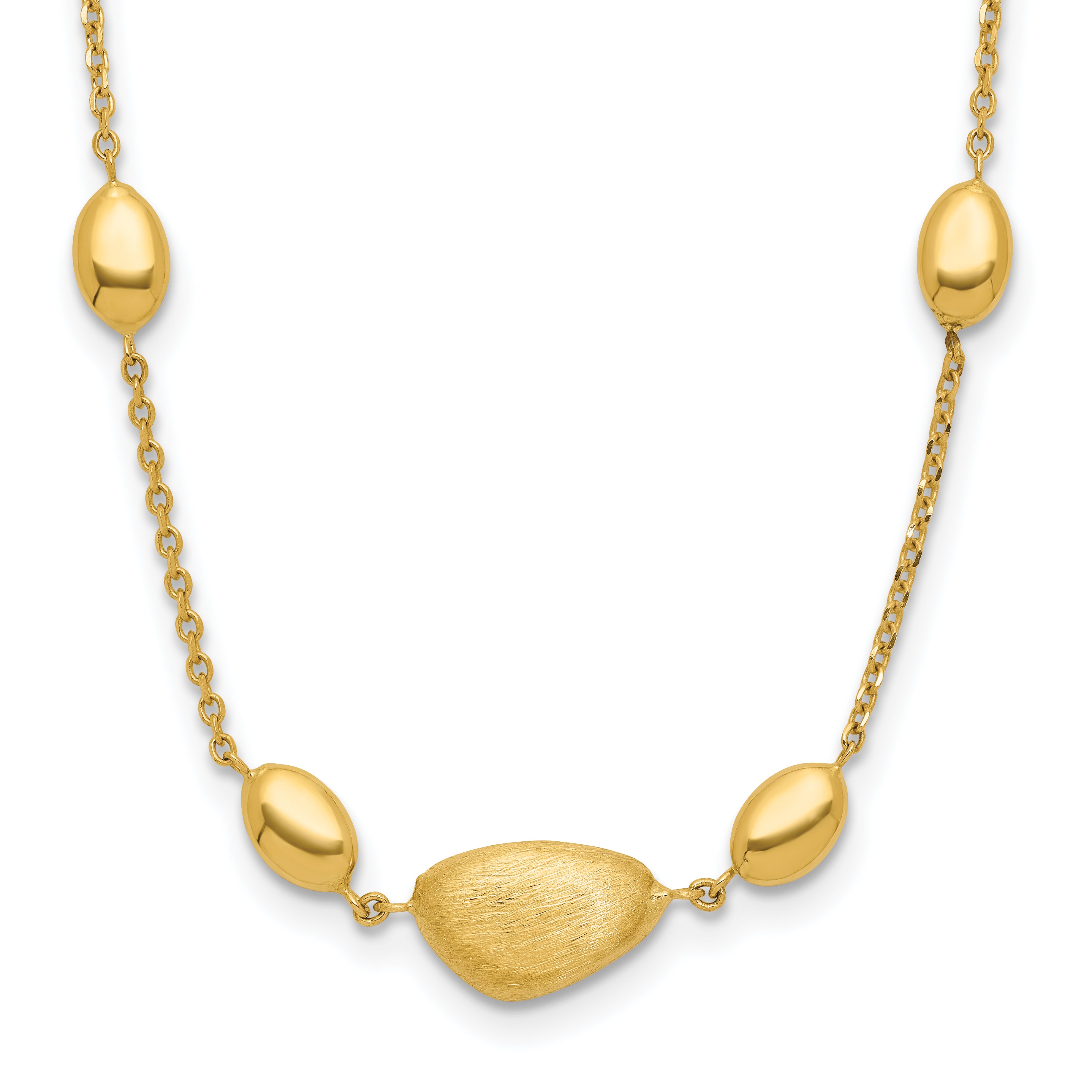 14k Brushed and Polished Beaded 17in with 1in ext Necklace