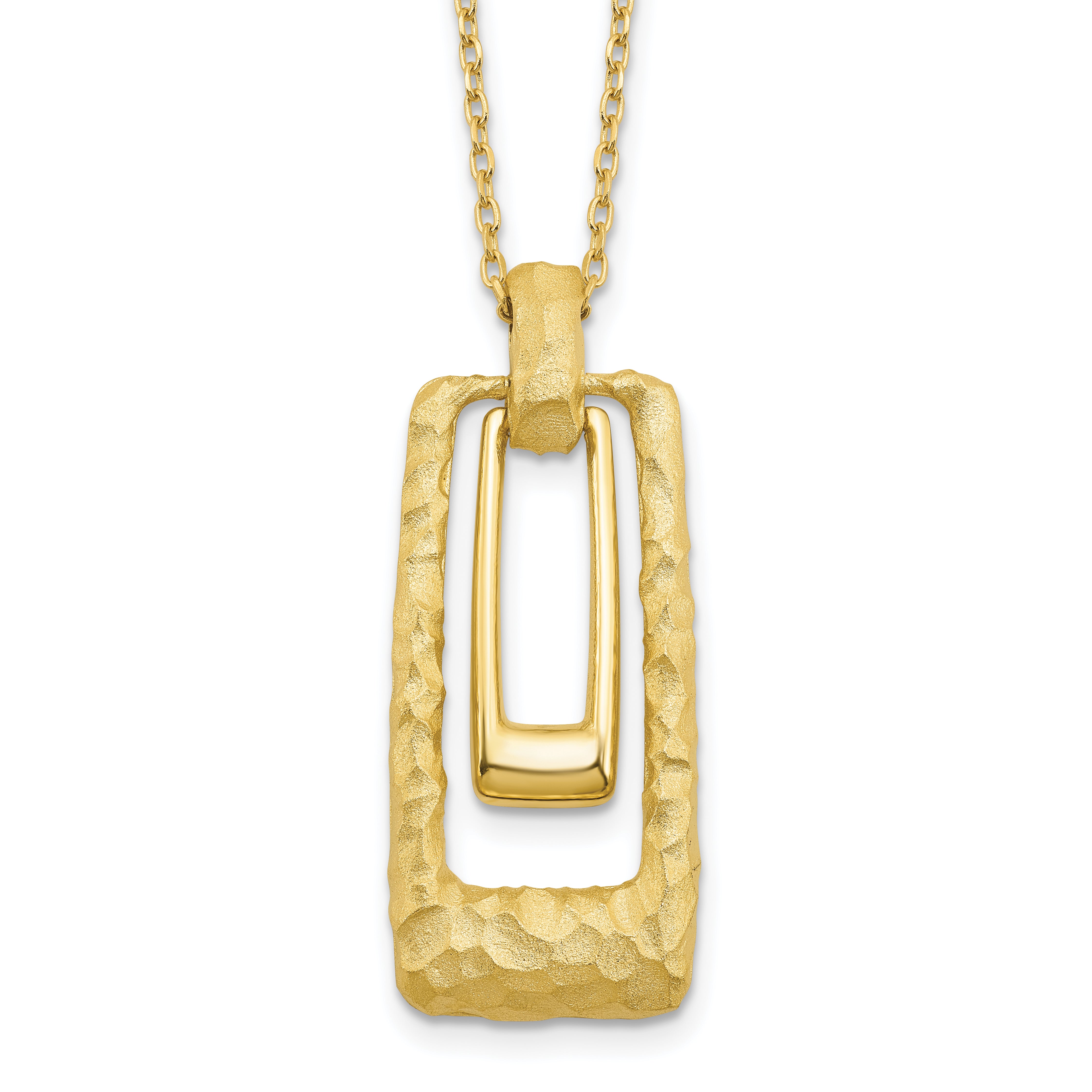 14K Polished and Satin Rectangle Pendant w/.25in ext. Necklace Secondary image