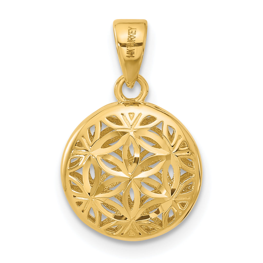 14K w/Rhodium Polished and Diamond-cut Pendant