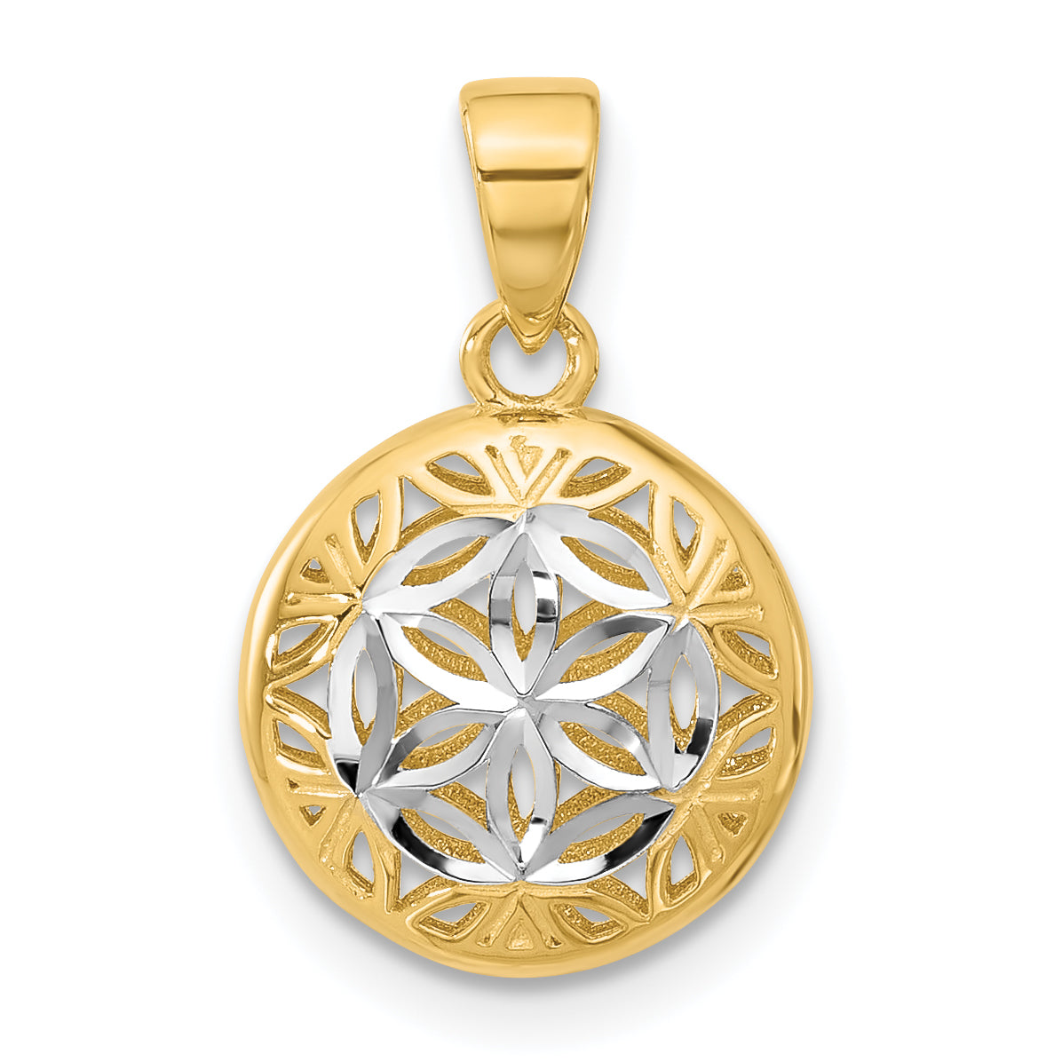 14K w/Rhodium Polished and Diamond-cut Pendant