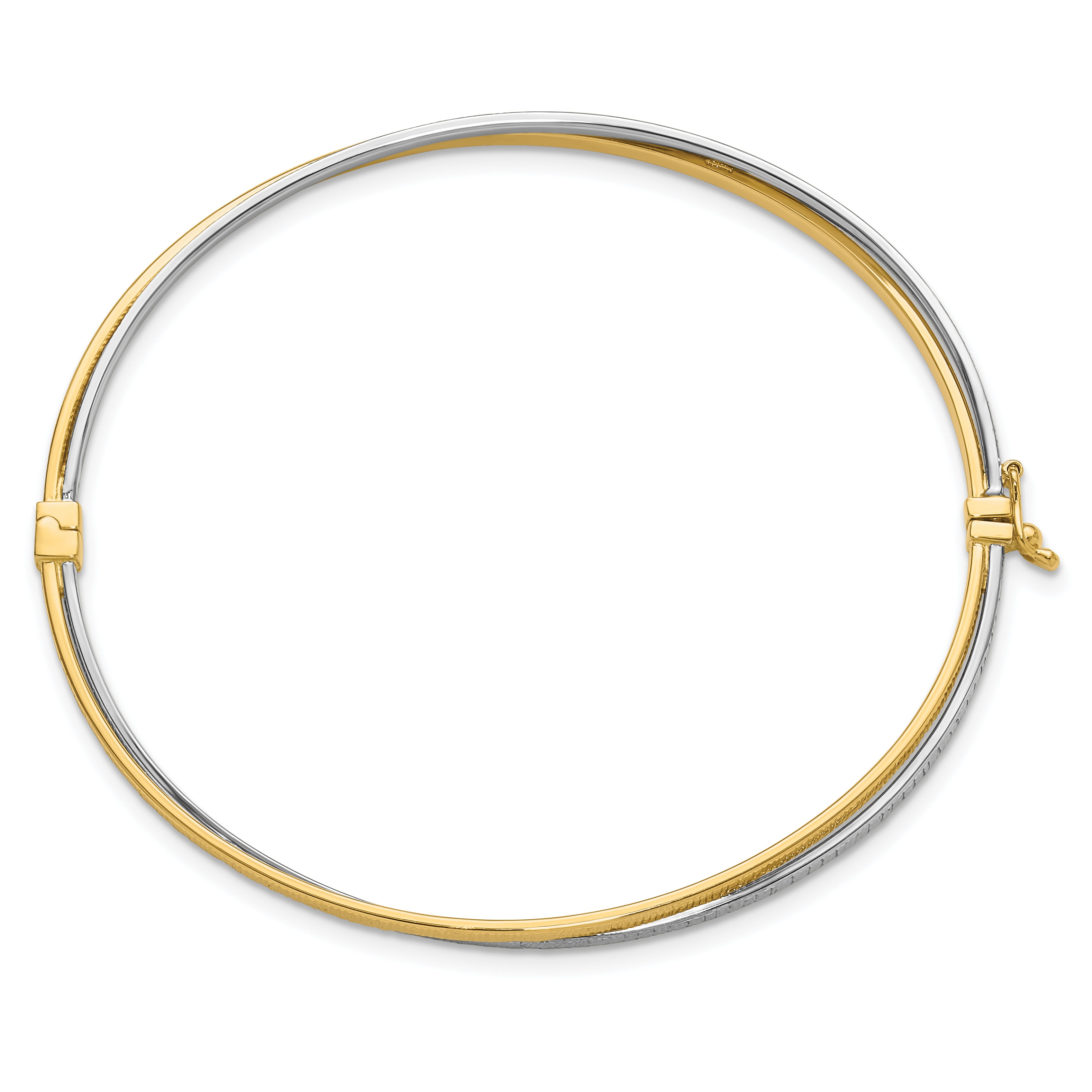 14K Two-tone Polished and Textured Hinged Bangle Secondary image