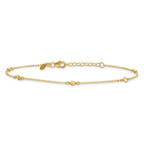 14k Diamond-cut Bead 5-Station 9 inch Plus 1 inch Extender - Total 10 inch Anklet