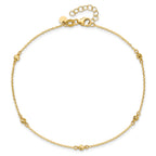 14k Diamond-cut Bead 5-Station 9 inch Plus 1 inch Extender - Total 10 inch Anklet