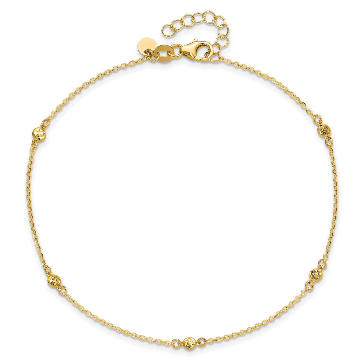 14k Diamond-cut Bead 5-Station 9 inch Plus 1 inch Extender - Total 10 inch Anklet