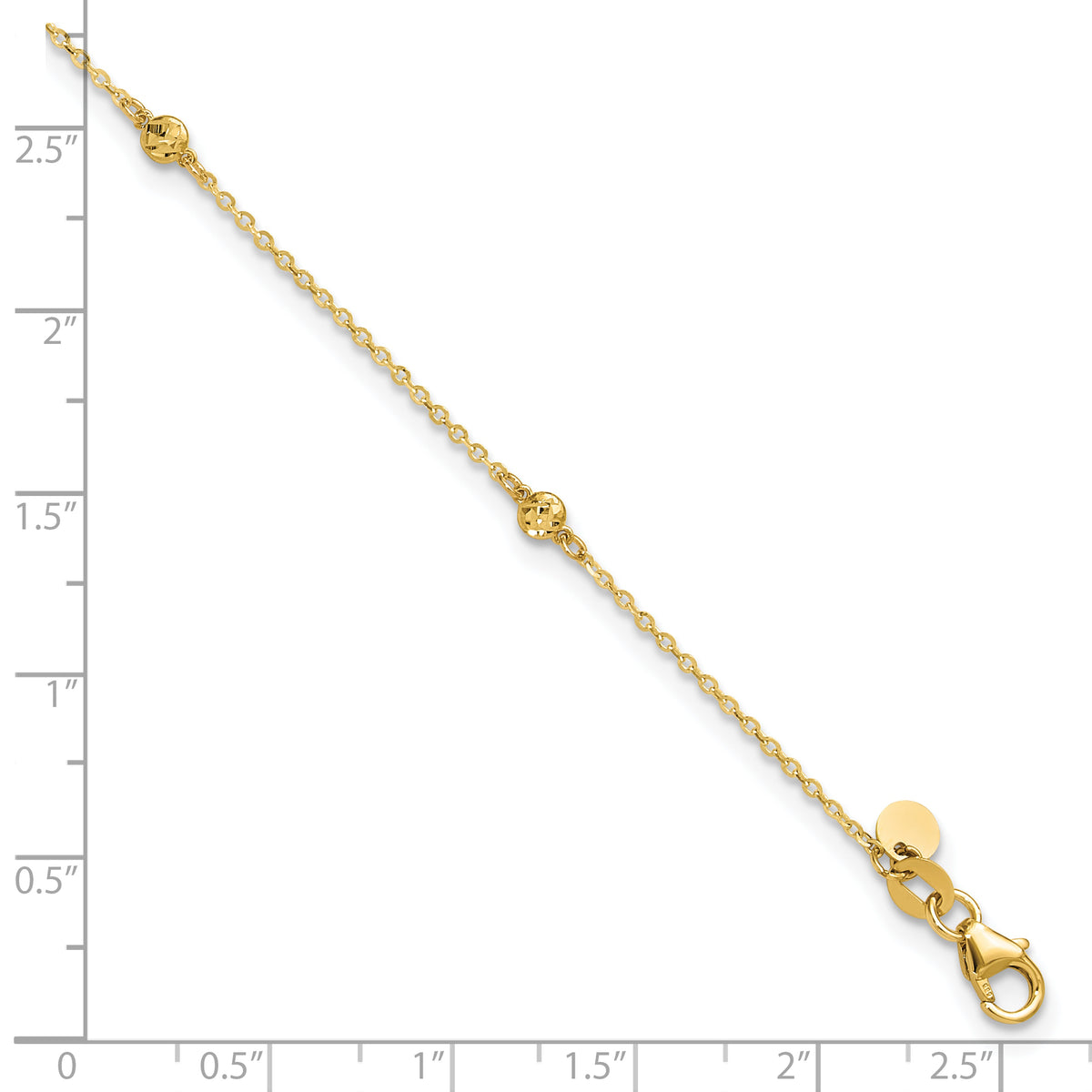 14k Diamond-cut Bead 5-Station 9 inch Plus 1 inch Extender - Total 10 inch Anklet