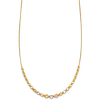 14K Tri-color Polished / DC Square Beads w/1in ext. Necklace