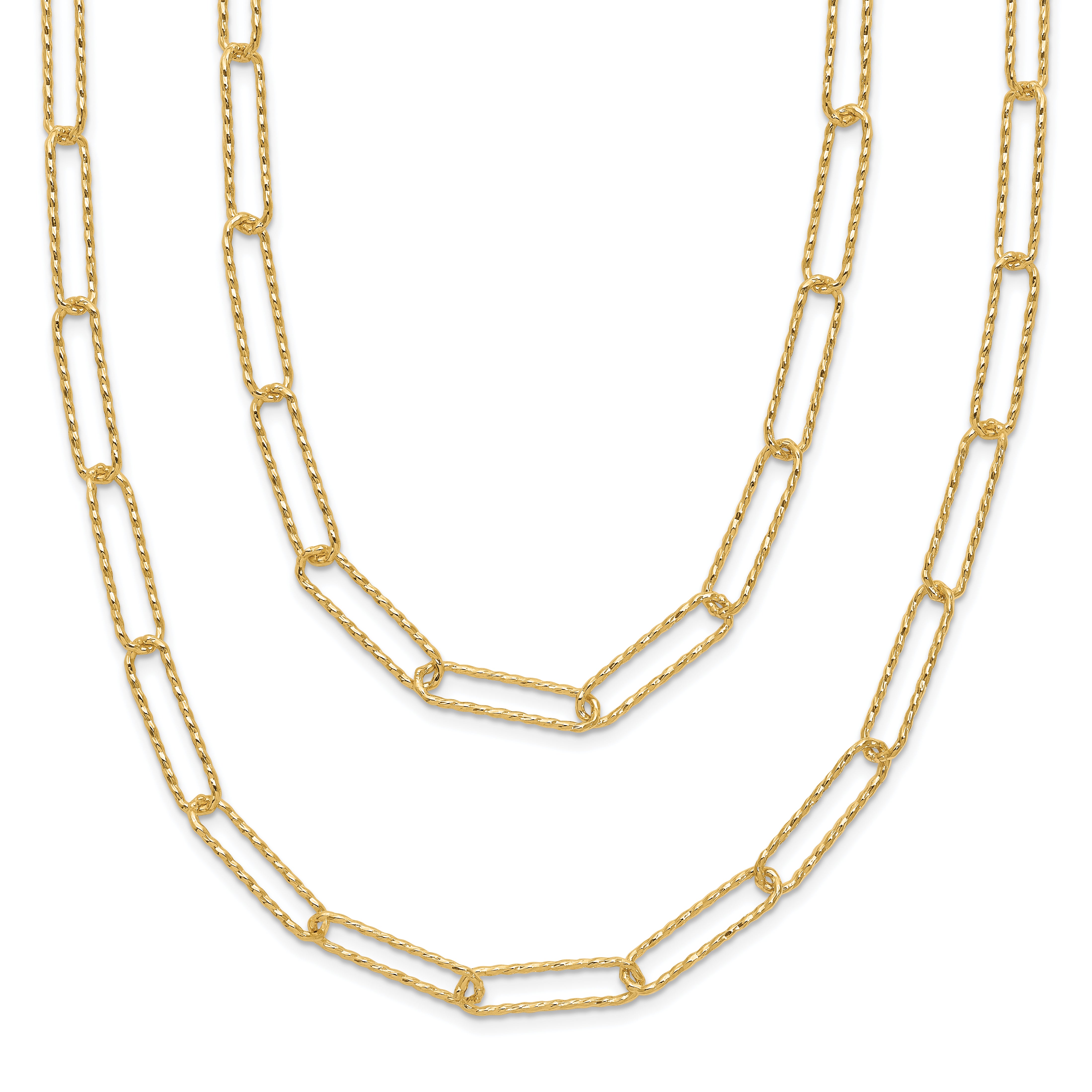 14K Polished and Textured 2-strand Paperclip Necklace Secondary image