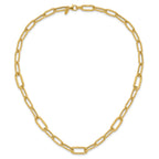 14K Polished and Textured Fancy Paperclip Link Necklace