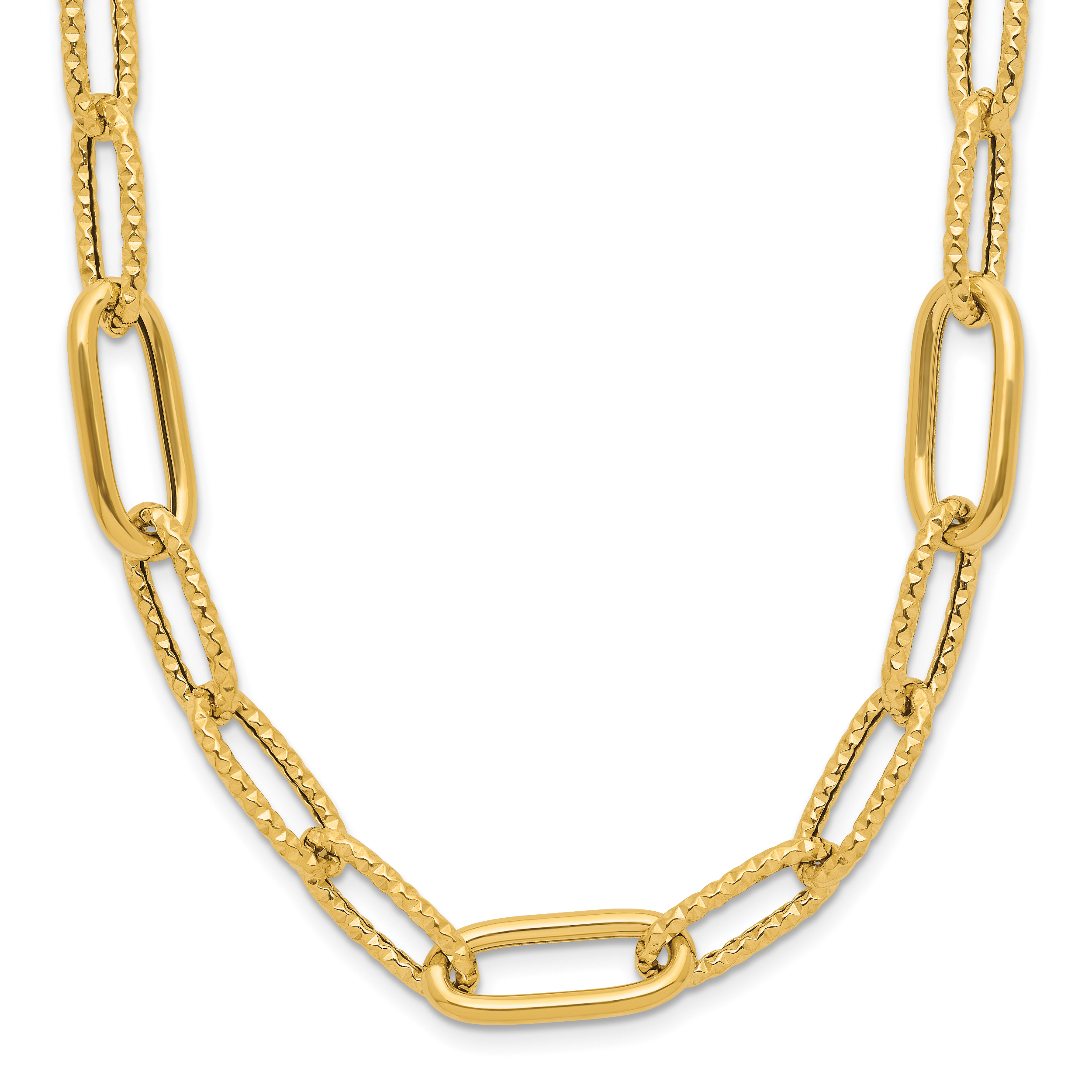 14K Polished and Textured Fancy Paperclip Link Necklace Secondary image