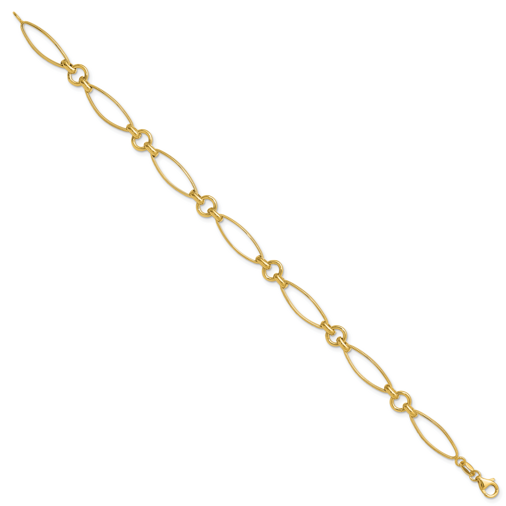 14K Polished and Diamond-cut Fancy Link 8.5in Bracelet
