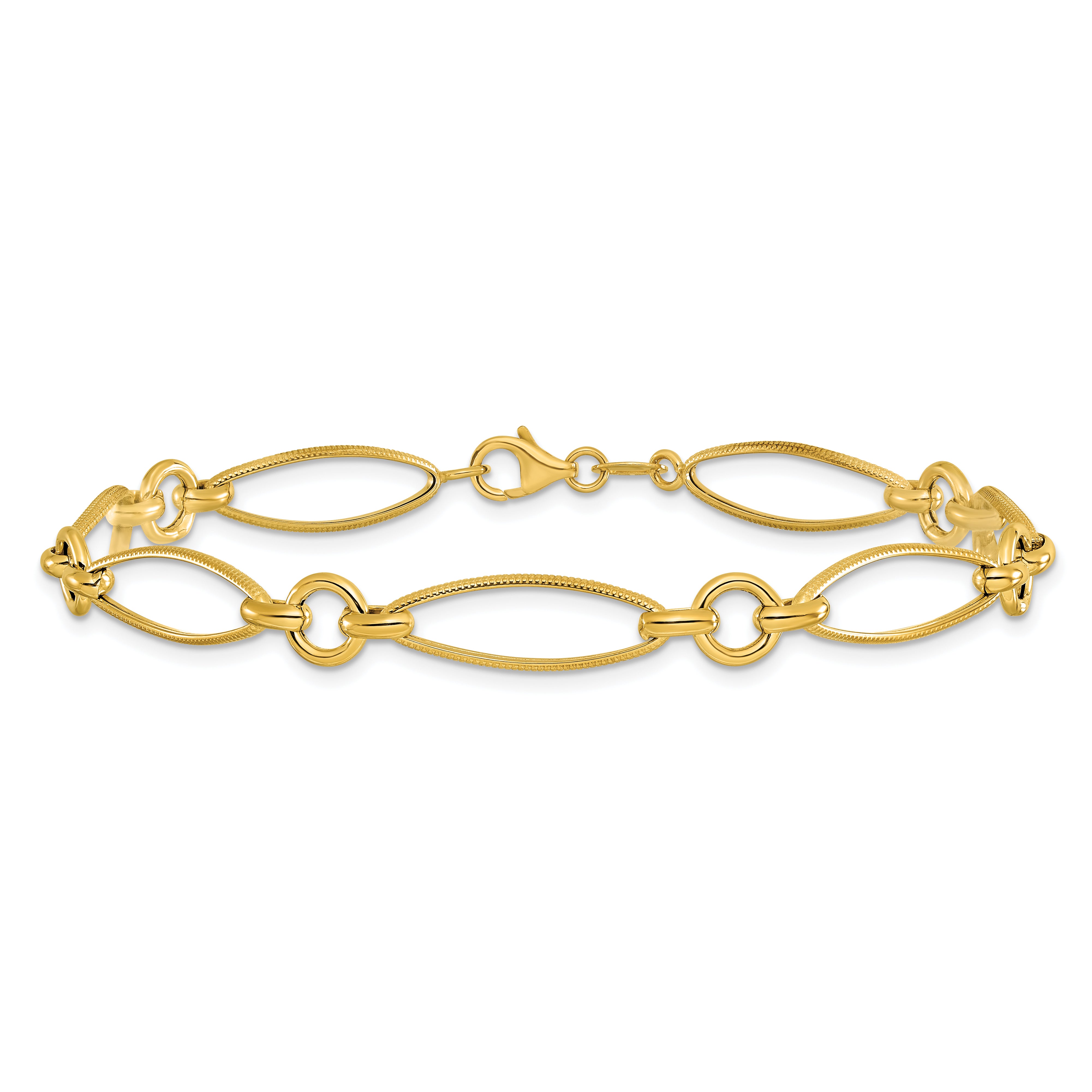 14K Polished and Diamond-cut Fancy Link 8.5in Bracelet