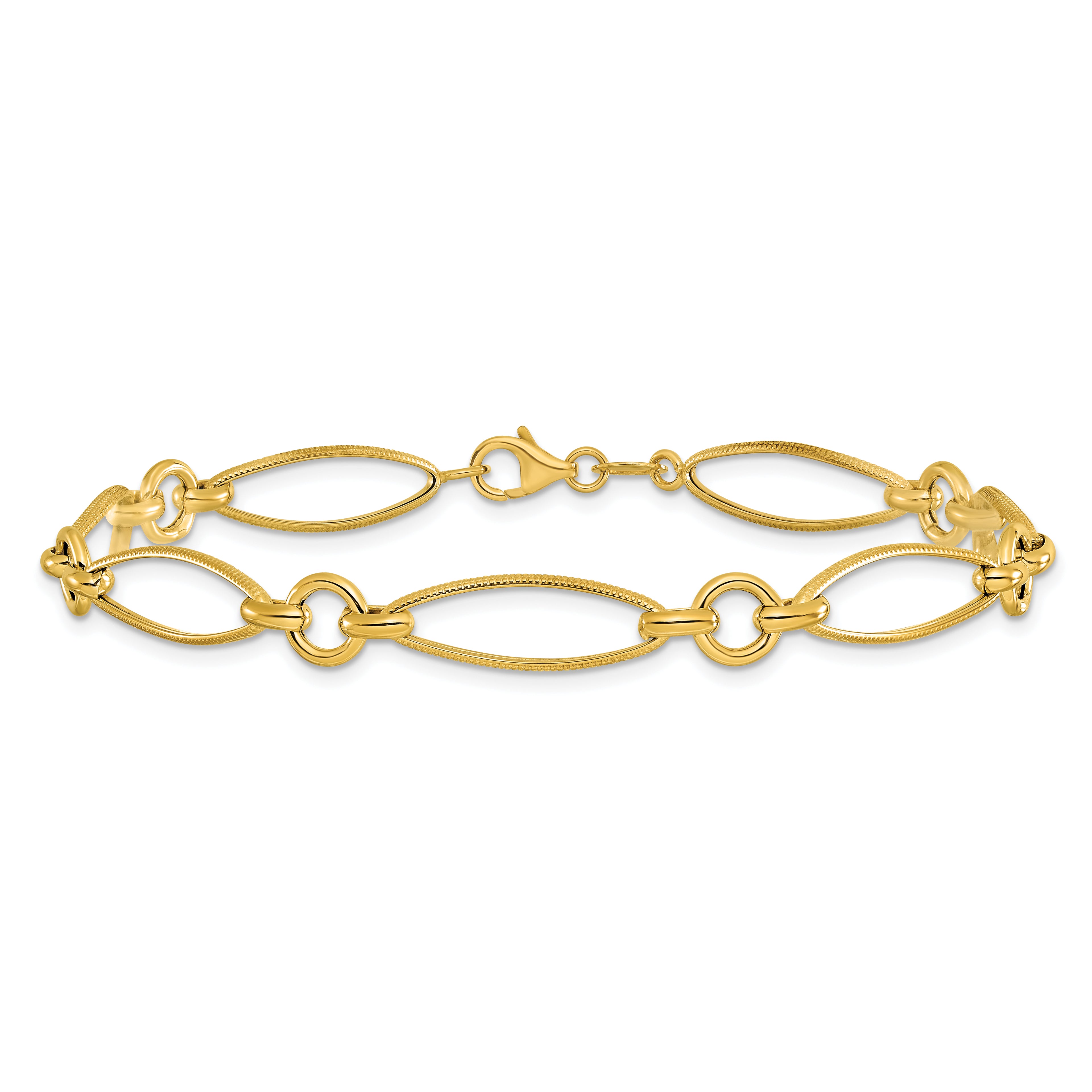 14K Polished and Diamond-cut Fancy Link 8.5in Bracelet