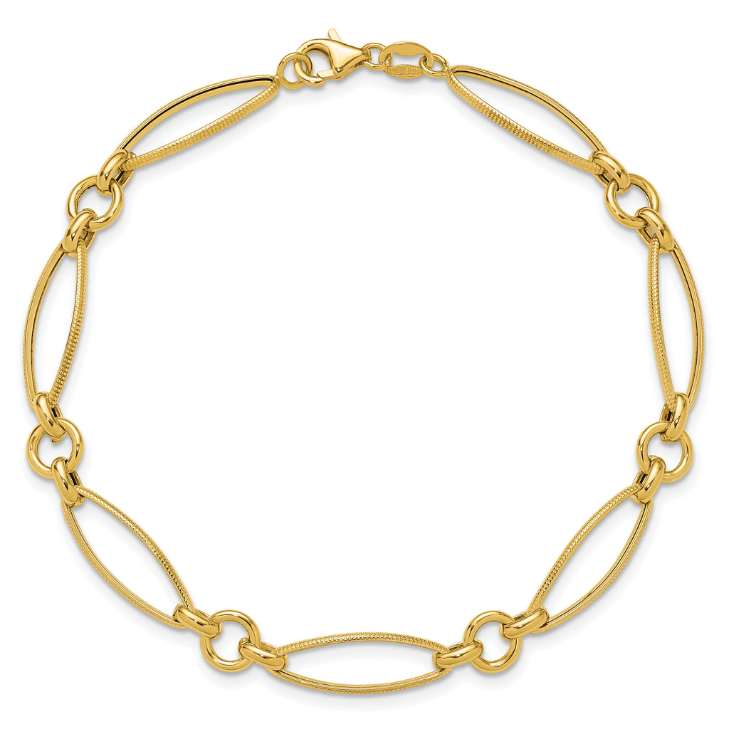 14K Polished and Diamond-cut Fancy Link 8.5in Bracelet