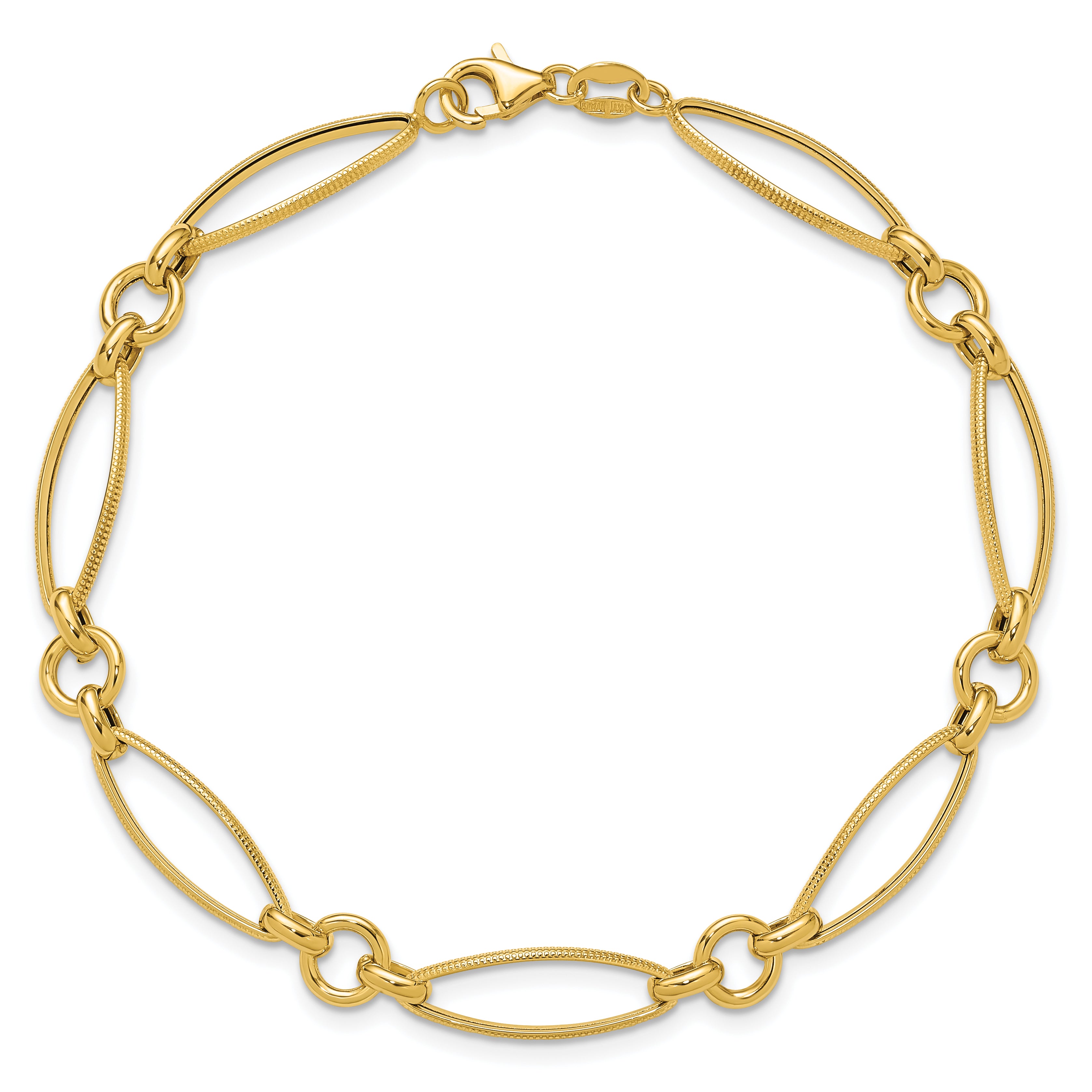 14K Polished and Diamond-cut Fancy Link 8.5in Bracelet