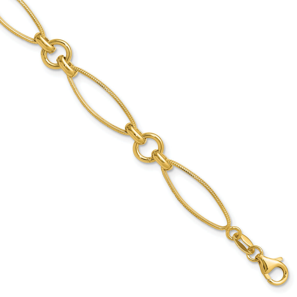 14K Polished and Diamond-cut Fancy Link 8.5in Bracelet