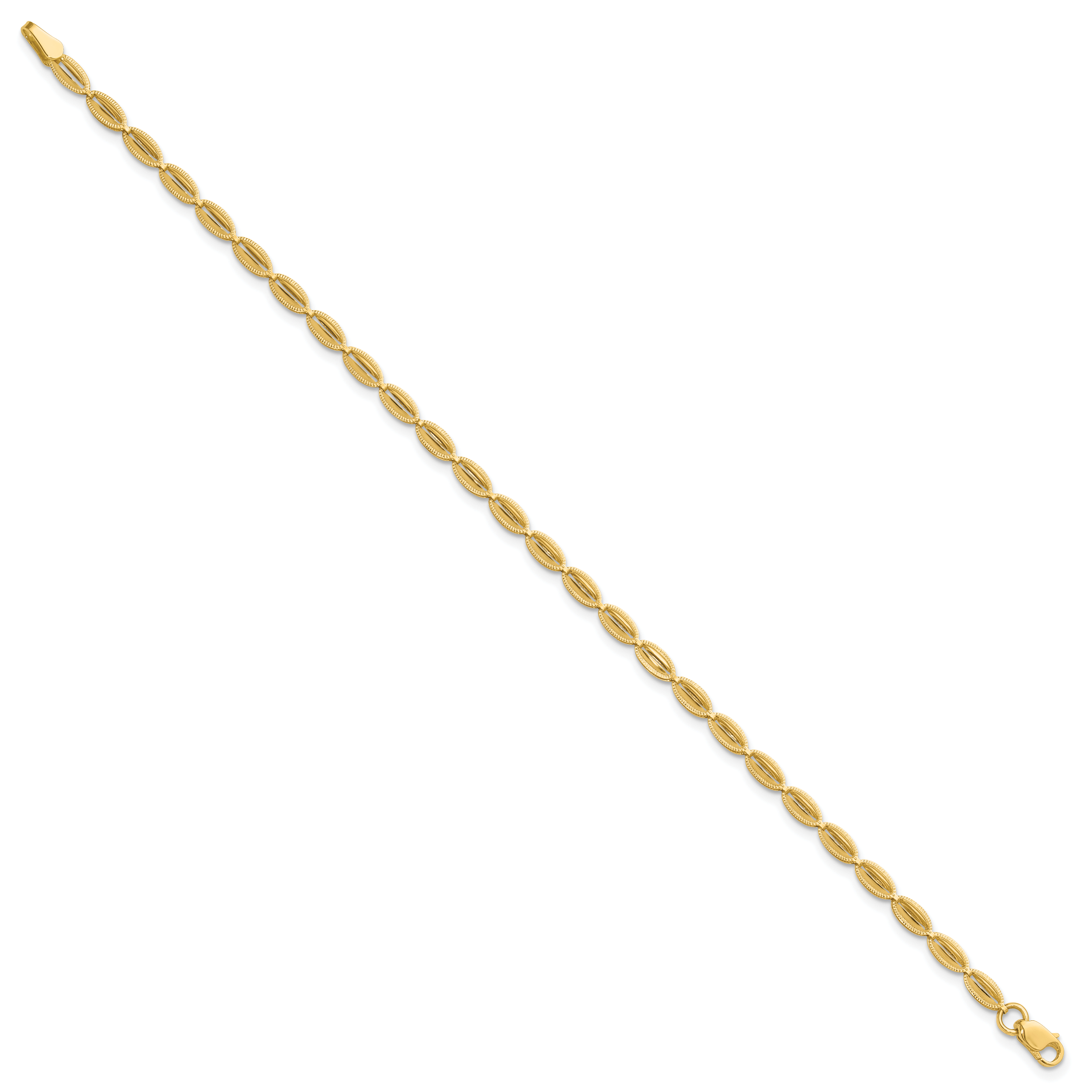 14K Polished and Textured Fancy Oval Link Bracelet Secondary image