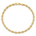 14K Polished and Textured Fancy Oval Link Bracelet