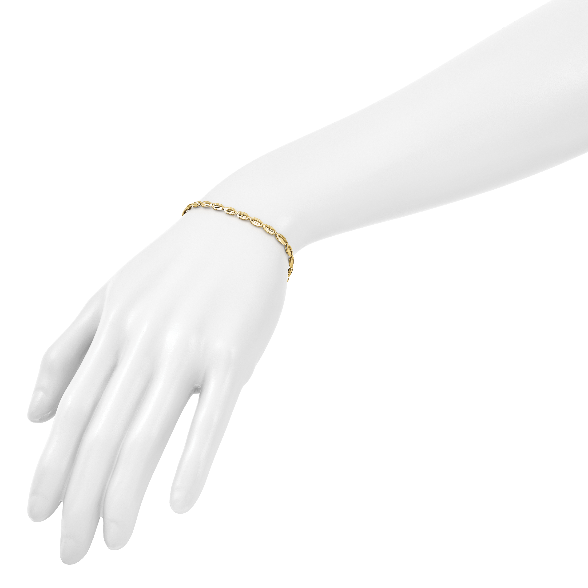 14K Polished and Textured Fancy Oval Link Bracelet